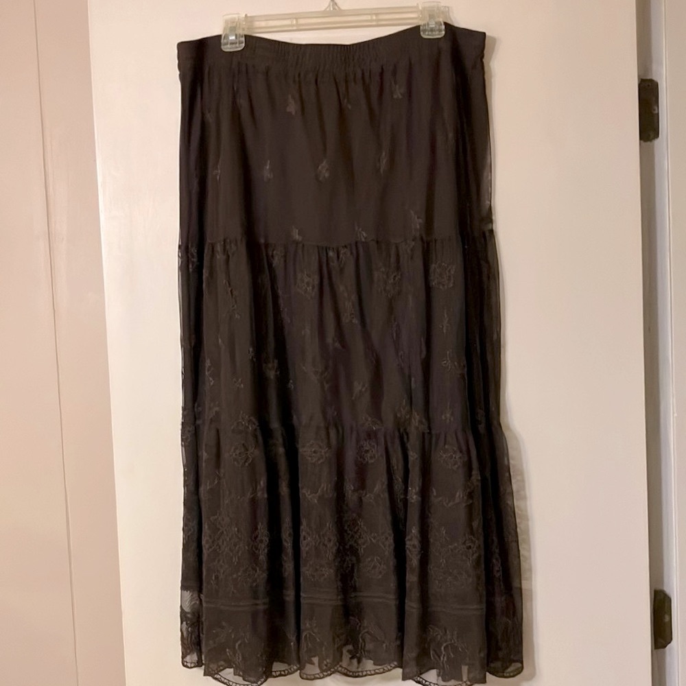 Krazy Kat  chiffon and lace brown skirt XL